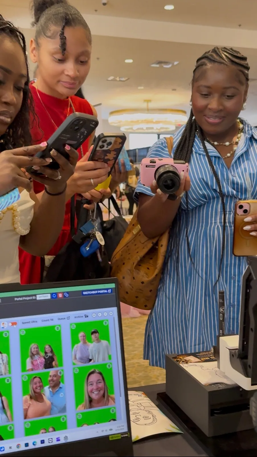 AI SketchBot drawing a guest's portrait card at a live event